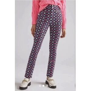 Anthropologie MAEVE Pink Geo Print Slim Ponte Retro Pants Size 4 ~ EUC